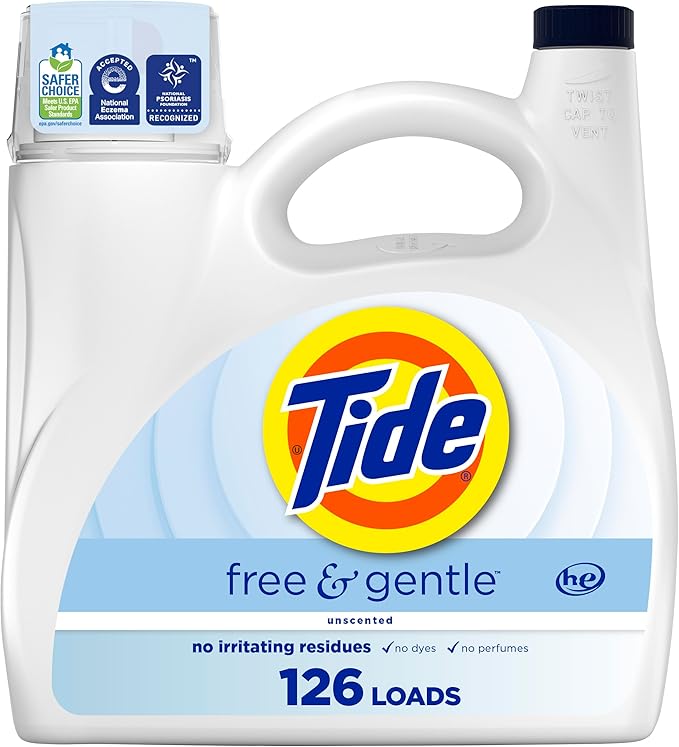 Tide Free & Gentle Liquid Laundry Detergent, 126 Loads, 166 fl oz, Tide Laundry Detergent, Clean Laundry Detergent