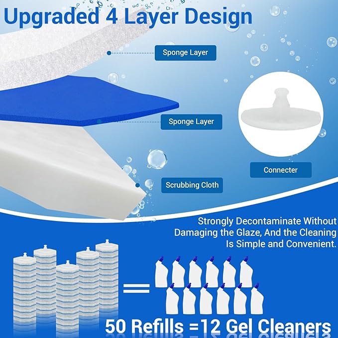 Sagry 50 Counts Disposable Toilet Bowl Wand Refills, 5X Cleaning Power Toilet Cleaner Refill Pads, Deep Cleaning, No Falling Apart, Fresh Fragrance, Compatible with Most Toilet Brushes