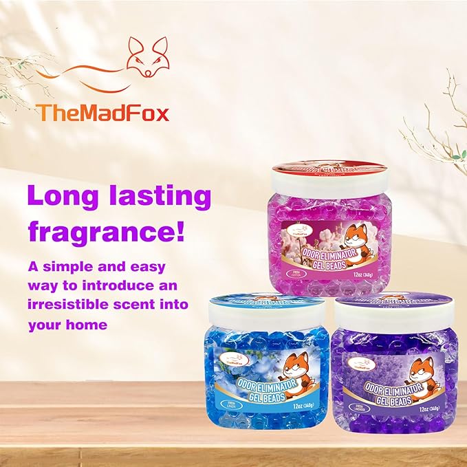 6 Pack Odor Eliminator Gel Beads, 12 oz, Air Freshener Beads for Home & Car, Pet Odor Eliminator for Bathroom, Closet, Pet Area & RVs, Long-Lasting Natural Fresh Lavender