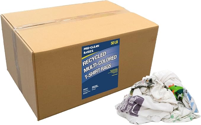 A99704 Recycled & Reclaimed Cleaning T-Shirt Cloth Rags, Lint Free, Assorted Colors, 50 lb
