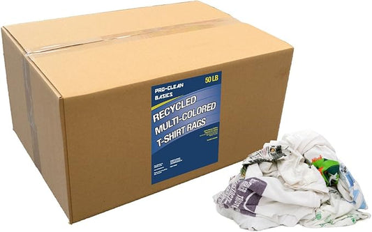 A99704 Recycled & Reclaimed Cleaning T-Shirt Cloth Rags, Lint Free, Assorted Colors, 50 lb
