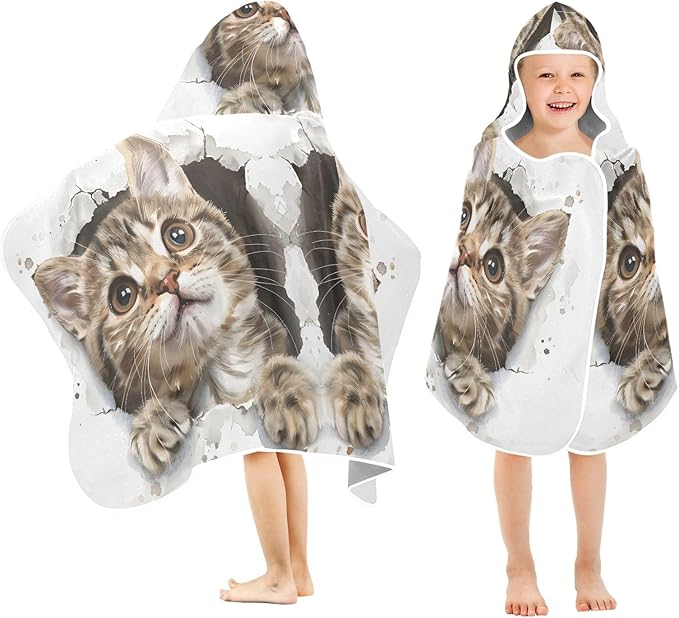 Hooded Towel for Kids Cat in Wall Beach Wrap Bath Towels 50x23.5in