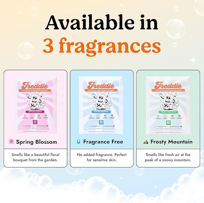 Freddie Laundry Detergent Sheets - Recyclable Packaging - No Mess Strips (Value Box (180 Loads), Spring Blossom)