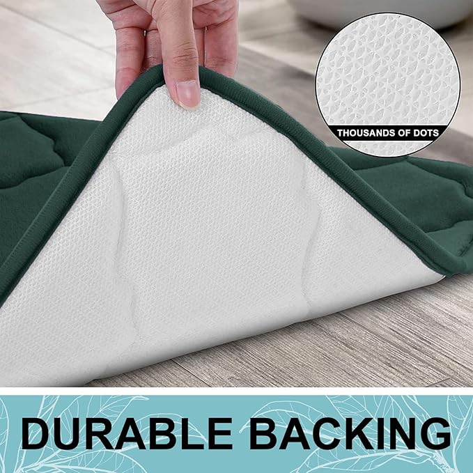 OLANLY Memory Foam Bath Mat Rug 30x20, Ultra Soft and Absorbent Bathroom Rugs, Non-Slip, Comfortable, Machine Washable Bath Carpet for Bathroom Floor, Tub Shower and Home Decor Accessories, Dark Green