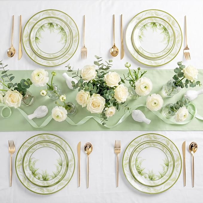 30Pcs Clear Plastic Plates - Lily of the Valley Plates Disposable Heavy Duty, Perfect for Weddings, Tea Parties, Holidays - 10.25" Dinner & 7.5" Dessert Plastic Plate