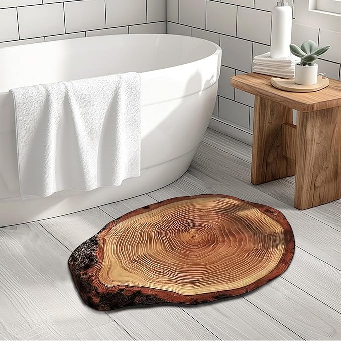 Brown Wood Rustic Bath Mat Cute Annual Ring Bathroom Rugs Funny Non Slip Bathtub Decor Mats Super Absorbent Floor Carpet Machine Washable Quick Dry Bahtmat for Tub, Shower, Bedroom，Kitchen，23.6"x35.4"