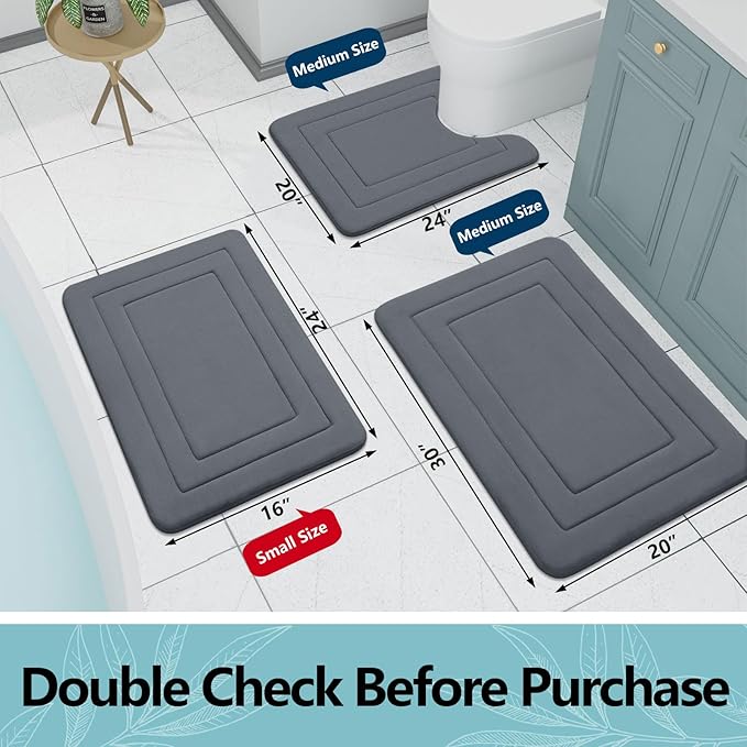 Arotive Memory Foam Bathroom Rug Mat 30x20, Ultra Soft and Absorbent Bath Mat, Machine Wash Dry, Comfortable Bath Rug Carpet for Bathroom Floor, Tub and Shower, Dark Grey
