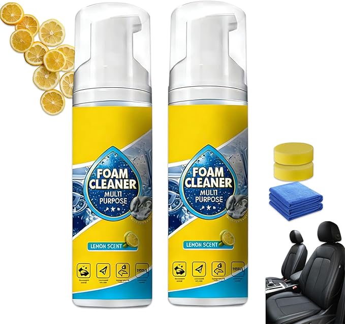 Powerful & Multipurpose Car Interior Foam Cleaner, All-Purpose Rinse-Free Foam Cleaner Spray, Car Seat Cleaner Spray Foam, Deep Penetration Rich Foaming Stain Remover (2PCS, 150ML)