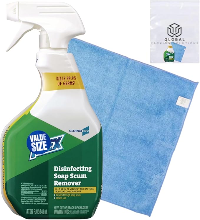 Tile Multi Surface Disinfecting Soap Scum Remover Spray, 32 Fl Oz, Kills 99.9% of Bacteria and Viruses bundled with Micro Fiber Cloth