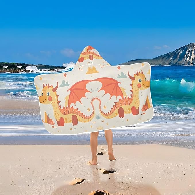 Hooded Towel for Kids Graphic with A Dragon Beach Wrap Bath Towels 50x23.5in
