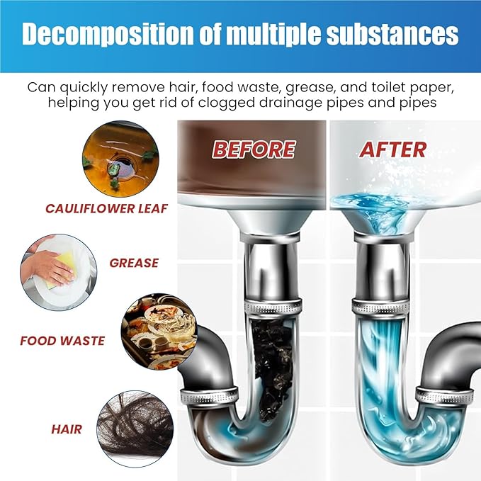 Household Drain Cleaner Powder, Quickly Dissolves Hair Grease Clogs In 30 Minutes, Suitable For All Standard Pipes(3 boxes)