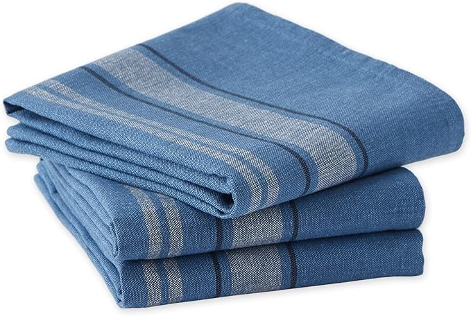 DII French Stripe Dishtowels, Kitchen Collection, 20 x 30 (Set of 3), Chambray Blue