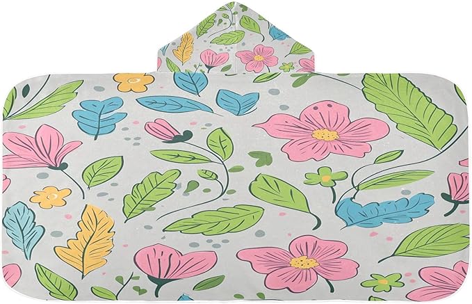 CEBUGI Cute Flowers Hooded Bath Towel for Kids Absorbent Soft Bath Towel Wrap with Hood 50x23.5in Pool Beach Shower Towel for Boys Girls