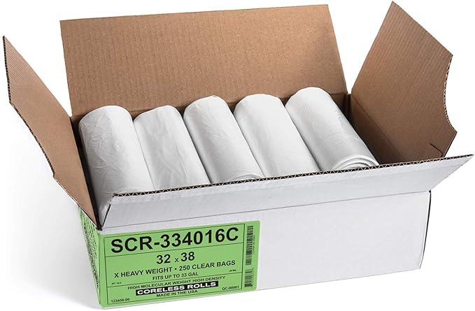 Aluf Plastics Trash Bags - (Commercial 250 Pack) - Source Reduction Series Value High Density 16 Micron Gauge (equiv) - Intended for Home, Office, Bathroom, Paper, Styrofoam