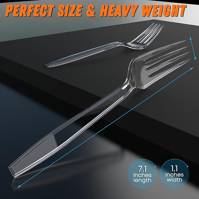 Dipoo 7.1" Clear Plastic Forks Heavy Duty with Heat Resistant & BPA Free, Solid and Durable Plastic Cutlery, Premium Disposable Forks for Party Supply(84 Count)