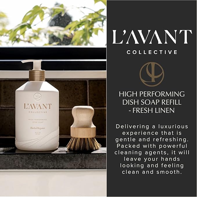 L'AVANT Collective Natural Luxury Dish Soap Refill | Plant-Based, Non-Toxic & Grease-Cutting, Refill for Glass Bottle, 32 Fl Oz | Fresh Linen