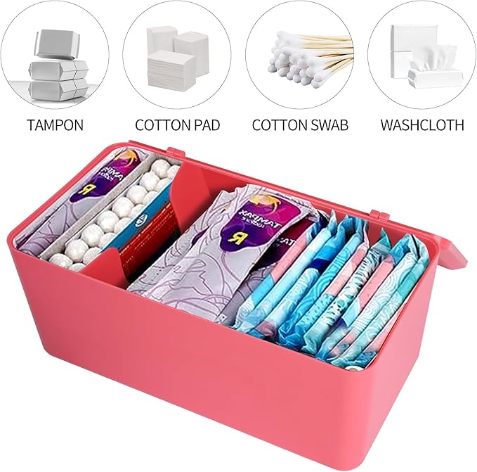 pad and tampon organizer for bathroom,Sanitary Napkin Holder, Pad and Tampon Organizer for Period, Sanitary Napkin Storage Container, Pink