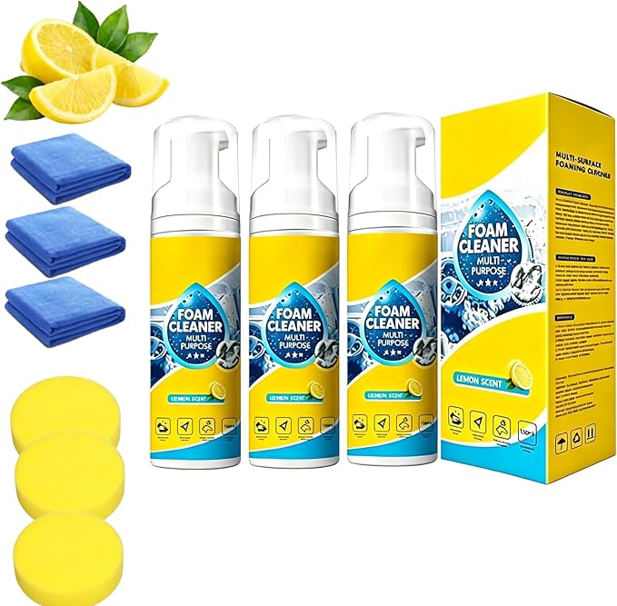Foam Cleaner All Purpose, Multifunctional Foam Cleaner for Car, New Foam No-Rinse Cleaner for Car Interior, Kitchen, Bathroom Tiles, Sofa (3PC, 150ML)