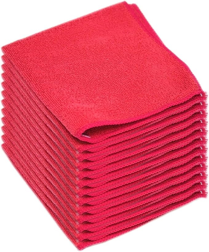 Clara Clark Soft Microfiber Cleaning Cloth Set of 12-12 x 12 inches, Medium, Red