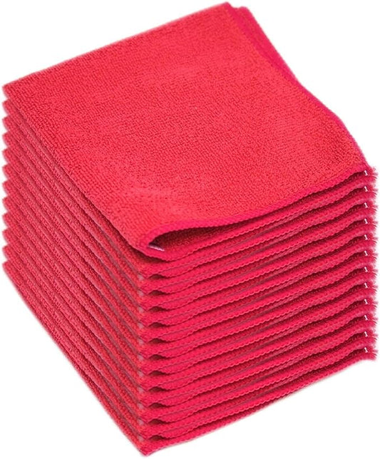 Clara Clark Soft Microfiber Cleaning Cloth Set of 12-12 x 12 inches, Medium, Red