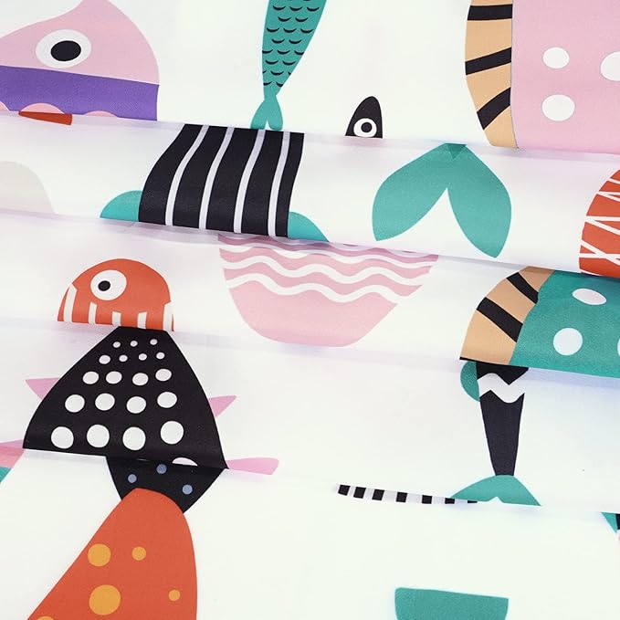 RosieLily Fish Shower Curtain, Kids Shower Curtains Set with 12 Hooks, Waterproof Shower Curtain, Cartoon Fun Fishes Bath Curtains, 72x72 ''