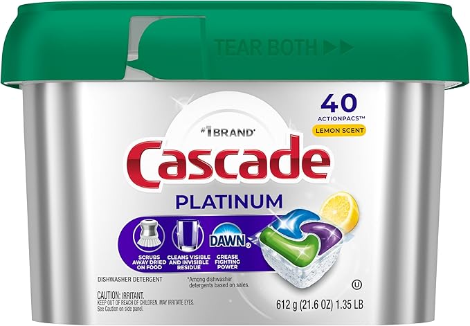 Cascade Platinum Dishwasher Pods, Dishwasher Detergent, Dish Detergent Soap, Lemon, 40 Count (Pack of 3)