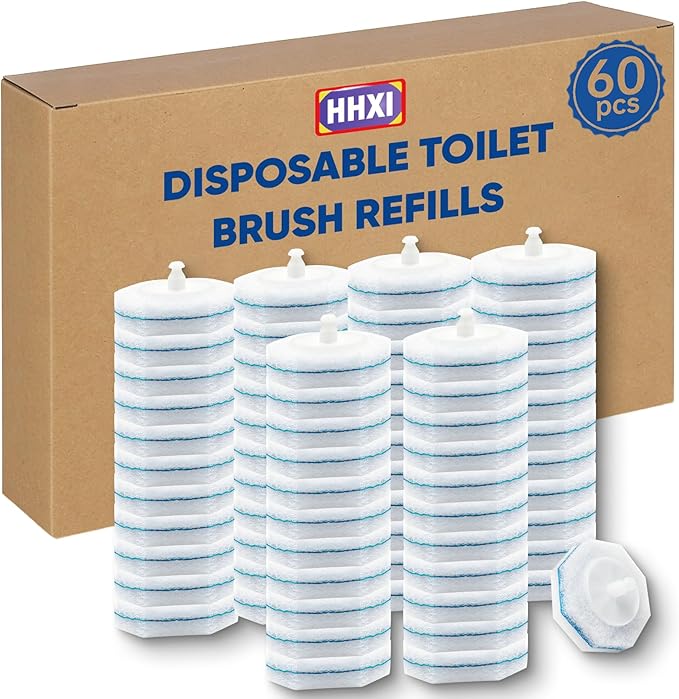 60Ct Disposable Toilet Brush Refills, Toilet Bowl Cleaner Refills, Bathroom Cleaning, Disposable Prefilled Cleaning Scrubbers, Compatible with Most Toilet Brushes
