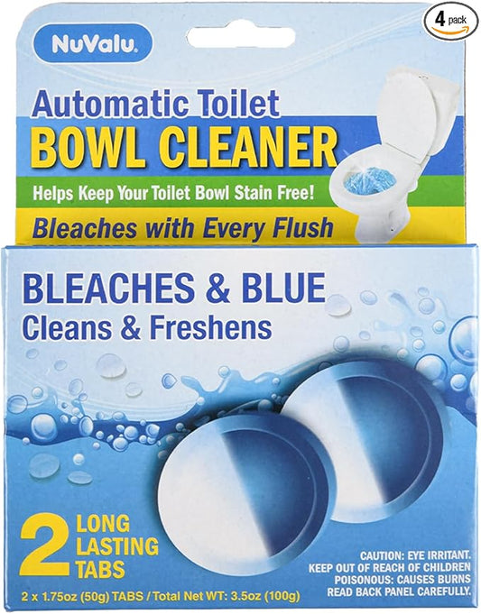 Toilet Bowl Cleaner Tabs, Bleach & Blue Toilet Tank Tablets, Long Lasting Cleaning & Freshening with Every Flush (2 Pack/4 Tablets)