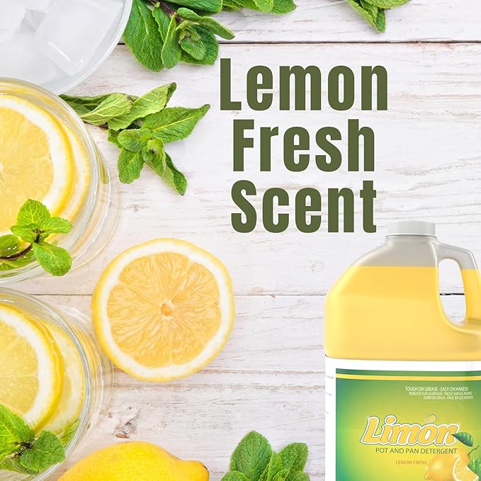 Diversey Limon Pot & Pan Detergent - Tough On Grease, Easy On Hands - High-Sudsing Liquid Dish Soap Concentrate, Lemon Fresh Scent, 1-Gallon (Pack of 2)