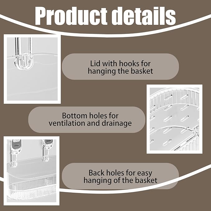 DDRIC No-Drill Bathroom Suction Storage Box, Large Capacity Bathroom Hanging Suction Storage Box with Strong Load Bearing, Removable Suction Cup Shower Caddy Organizer for Wall (2PCS-F)