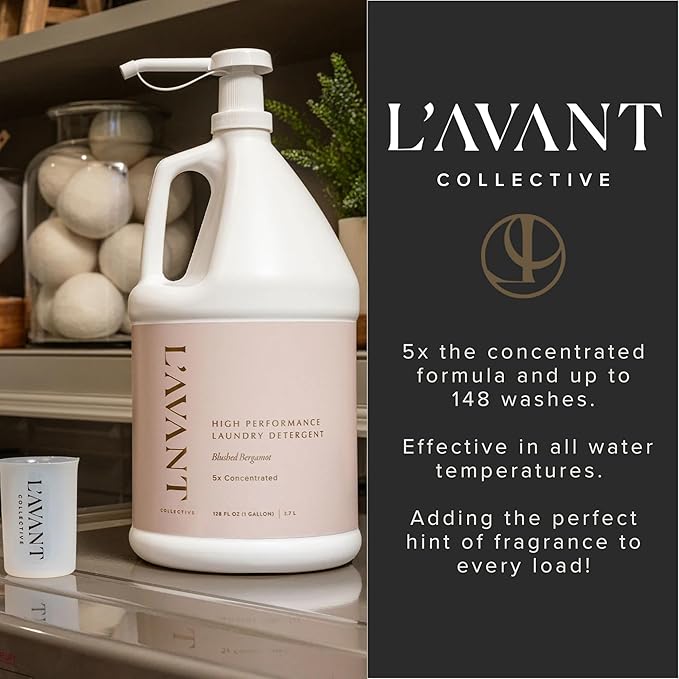 L'AVANT Collective Luxury Laundry Detergent | Blushed Bergamot | Natural Non-Toxic Liquid Laundry Soap with Enzymes | Bulk 1 Gallon, 5x Concentrated, Plant-Based, HE Compatible | 128 oz