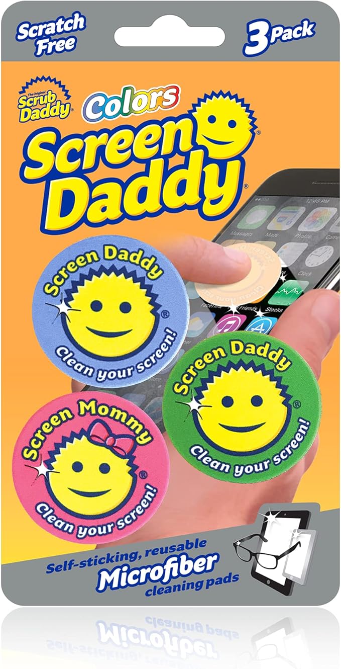 Scrub Daddy, Screen Daddy - Multi-color, Multi-use Microfiber Cleaning Pads for Electronic Screens With Convenient Storage, Scratch Free, Streak Free, Reusable and Washable, 3ct