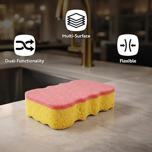 Restaurantware Sponge and Scouring Pad Combo 100 Count 7.4 x 5.1 x 1.9 Inches Plastic Multi-Surface Scrubber Flexible Cleaning Sponge for Commercial Kitchens