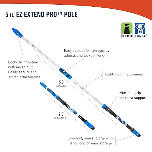Unger Professional Lock-On 22 in. Curved AquaDozer Rubber Floor Squeegee with Ez Extend Pro Telescopic Pole, Lightweight Rubber Durable Squeegee for Tile, Smooth Concrete, Basements