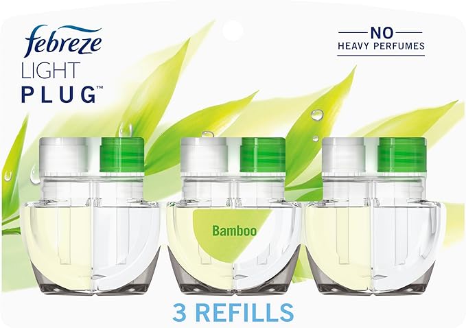 Febreze Plug In Air Freshener, Odor-Fighting Scented Oil Refill, Air Fresheners for Home and Bathroom and Kitchen, Long Lasting for Strong Odors, Light Bamboo Scent, 0.87oz Refills, 3 Count