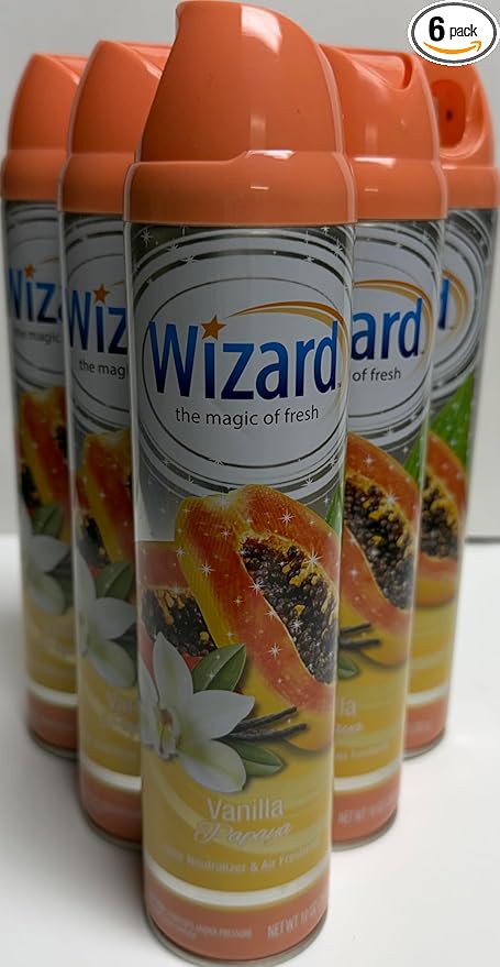 Wizard The Magic of Fresh | Odor Neutralizer & Air Freshener - 10 Oz. Vanilla papaya (Pack of 6) (Packaging May Vary)
