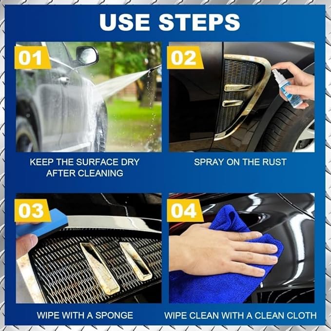 Multi-functional Quick-Acting Rust Removal Spray, Iron Powder Remover for Car and Metal Surfaces, Fast Acting Oxidation Cleaner for Auto Paint, Wheels, Tools, Hardware, Garage Use (1pc)