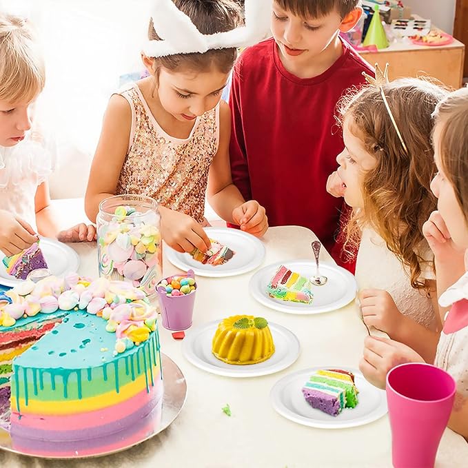 300 Pack Paper Plates Bulk, 7 inch Small Paper Plates, 100% Compostable Plates Eco Friendly Disposable Plates, White Paper Plates for Party Wedding Birthday, Paper Dessert Plates