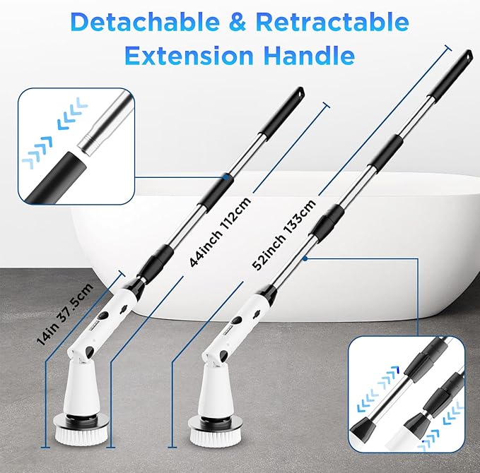 Electric Spin Scrubber, Bathroom Cleaner, Power Shower Cleaning Brush with Extendable Handle & 4 Brush Heads, Shower Scrubber for Bathtub Tile Grout Kitchen Window and Floor