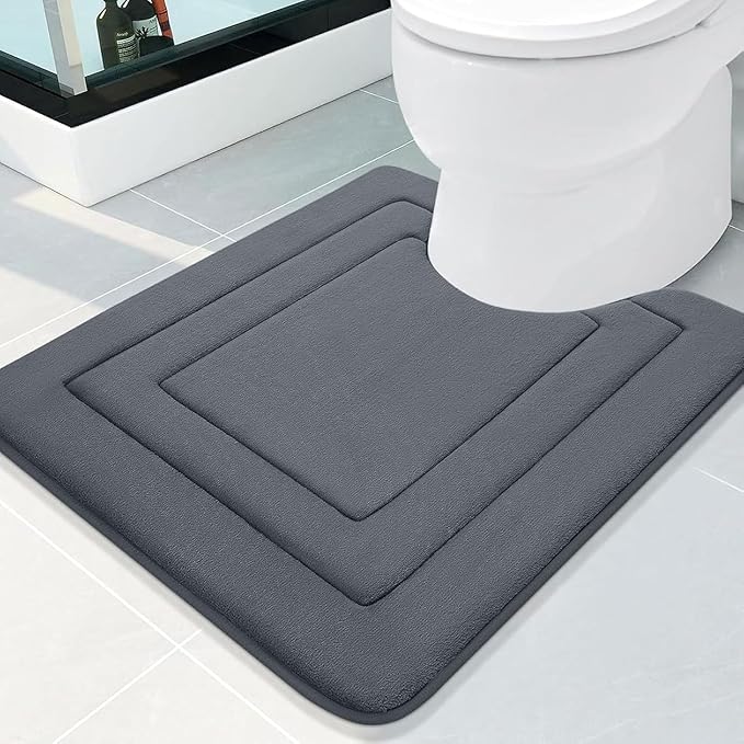Arotive Memory Foam U-Shaped Toilet Rugs 24" x 20", Super Soft Absorbent Contoured Bathroom Rugs, Machine Washable Contour Bath Mats for Bathroom Toilet Base, Dark Grey