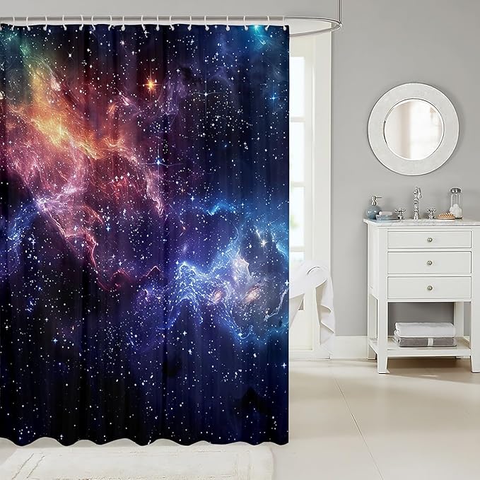 Outer Space Bath Curtain Galaxy Shower Curtain for Kids 3D Printed Space Bathroom Shower Curtain Set Waterproof Decor Space Outer Sky Blue Universe Cloud Galaxy Kids Bathroom Accessories 72"x78"