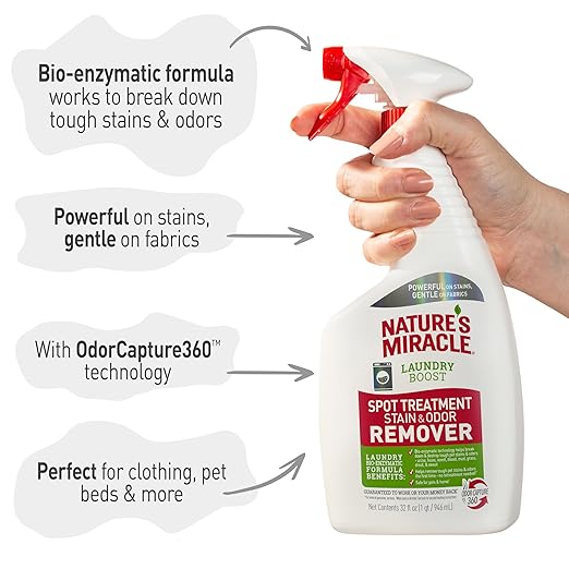 Nature's Miracle Laundry Boost Spot Treatment Stain and Odor Remover, 32 Oz., Laundry Pre-Wash Stain and Odor Remover (Pack of 2)