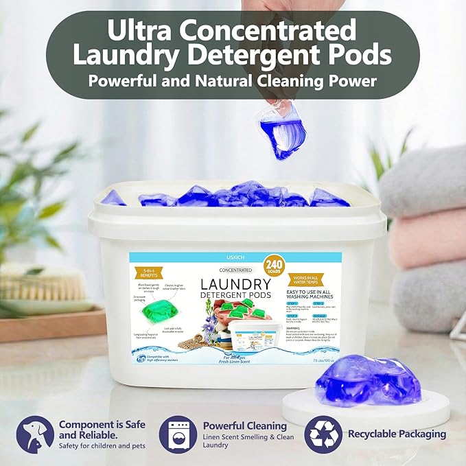 240 Pack Laundry Detergent Pods- 5-in-1 Stain Remover Laundry Soap Pods- Ultra Concentrated,Dissolvable Detergent Pods Bulk for Washing Machines,Eucalyptus Scent