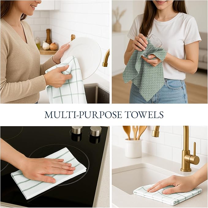 LANE LINEN Kitchen Towels Set - Pack of 12 Cotton Dish Towels for Drying Dishes, 18”x 28”, Premium Hand Towels, Tea Towel, Quick Drying Kitchen Towel Set - Olive