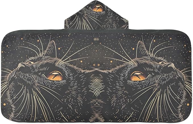 Hooded Towel for Kids Black Cat Looking Up Sky Beach Wrap Bath Towels 50x23.5in