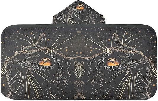 Hooded Towel for Kids Black Cat Looking Up Sky Beach Wrap Bath Towels 50x23.5in