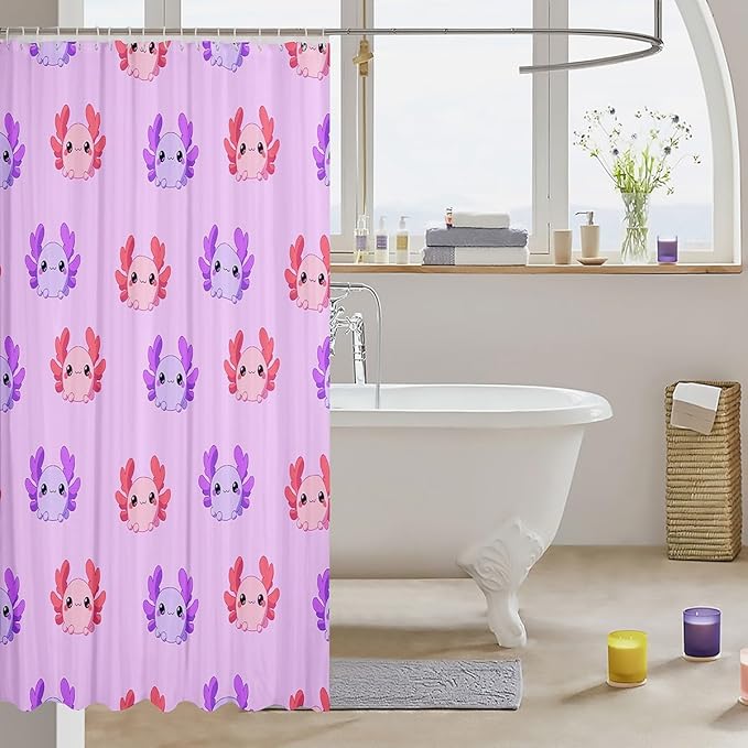 Axolotl Shower Curtain Axolotl Kawaii Bath Curtain for Kids Girls 72"Wx78"L,Lovely Walking Fish Waterproof Shower Curtain Sealife Wildlife Reptile Just for Girl Loves Axolotl Bathroom Accessories