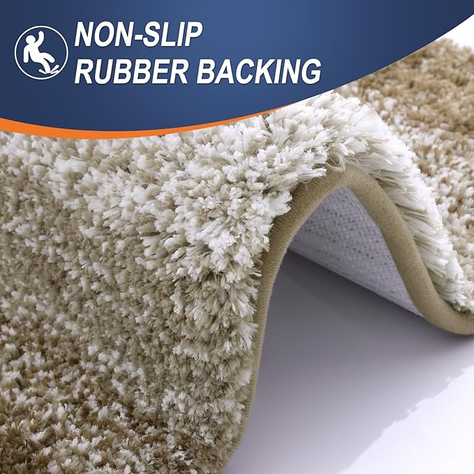 OLANLY Bathroom Rugs Sets 3 Piece, Soft Absorbent Microfiber Bath Mats and U-Shaped Contour Toilet Rug, Plush Shaggy Bath Mat Set for Bathroom (30"x20"+24"x16"+24"x20", Coffe)