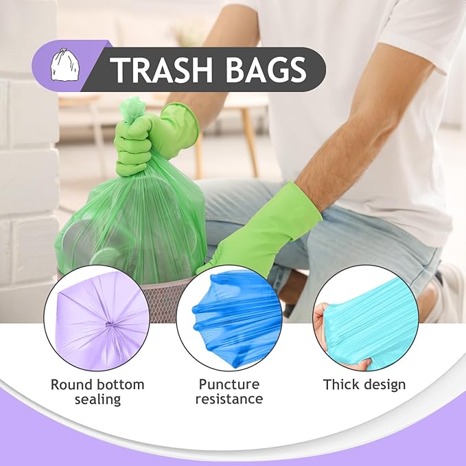 4 Gallon 300pcs Strong Trash Bags Colorful Clear Garbage Bags, Bathroom Trash Can Bin Liners, Small Plastic Bags for home office kitchen, fit 12-15 Liter, 3,3.5,4.5 Gal,Multicolor