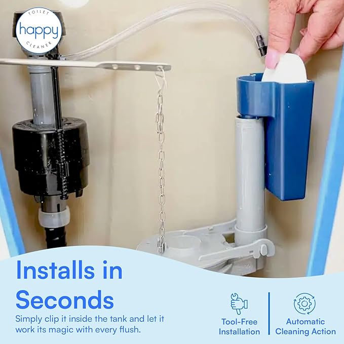 Happy Toilet Cleaner Automatic Toilet Bowl Cleaner - Easy to Install Toilet Tablet Holder - Self-Cleaning Toilet System, Deep Clean with Every Flush - Made in the USA